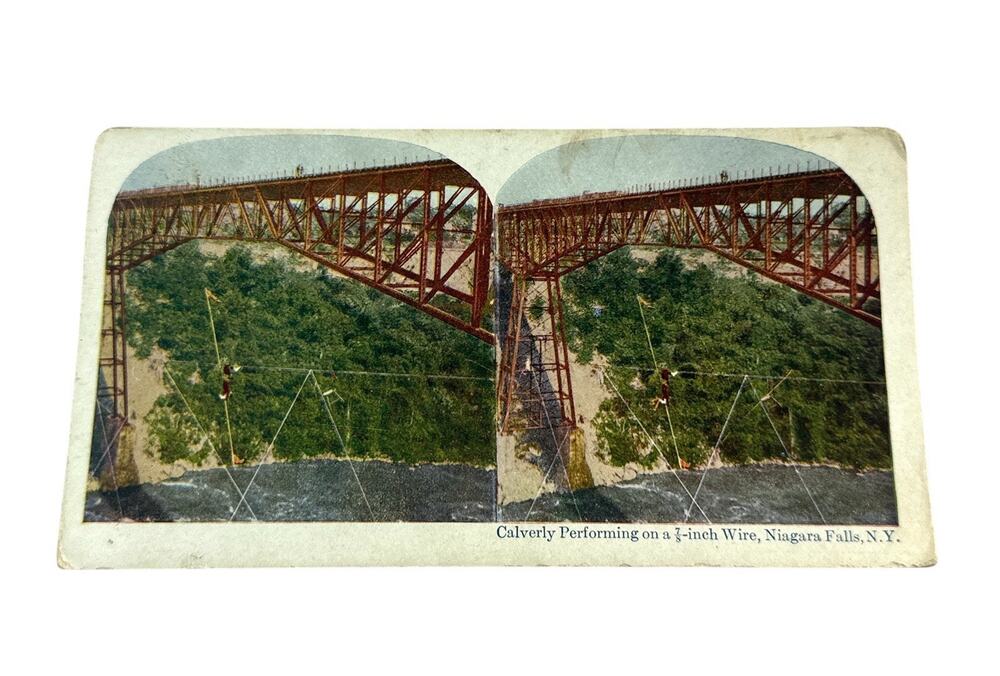 Antique Niagara Falls Stereoview Calverly Tightrope Walker 7/8” Wire NY